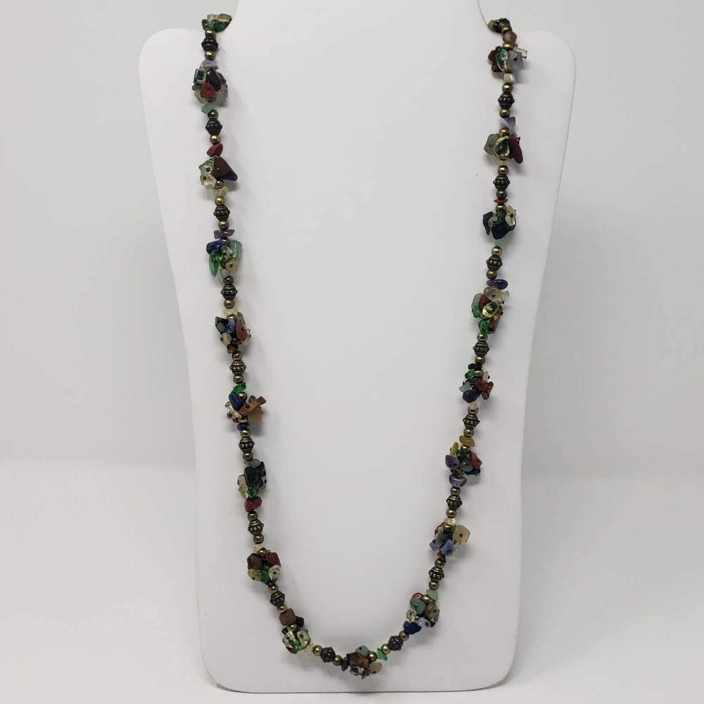 Cookie Lee Stone Chip Cluster Long Necklace